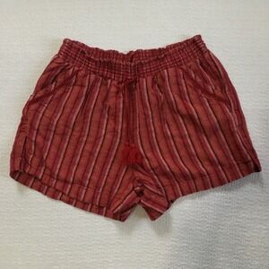 Boho Linen Blend Briggs Smocked Waist Drawstring Shorts Lg Casual